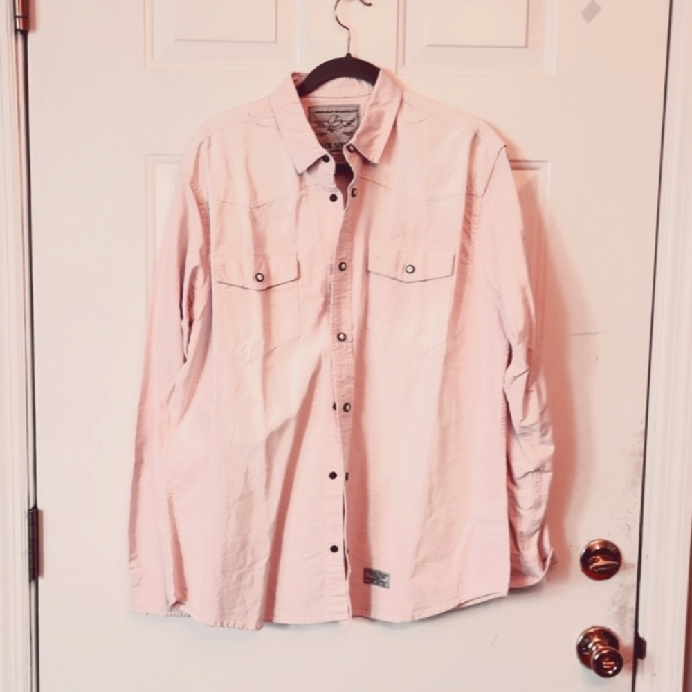 Jack South Mens Long Sleeve Button Down Shirt, Pale Pink Size L w/ Snap Buttons